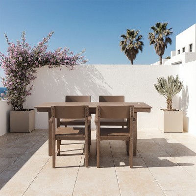 FIONECA 5-Piece HDPE Outdoor Dining Set with Umbrella Hole ¨C Weather-Resistant Patio Table & 4 Armrest Chairs, Brown