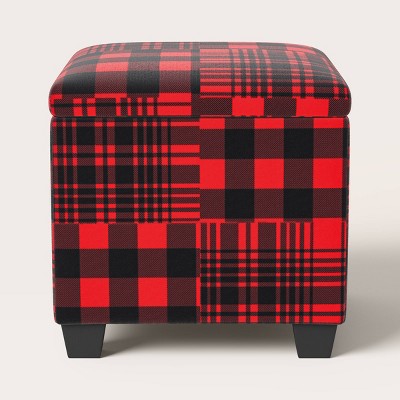 Patchwork Plaid Storage Ottoman Red/Black - Woolrich x Target