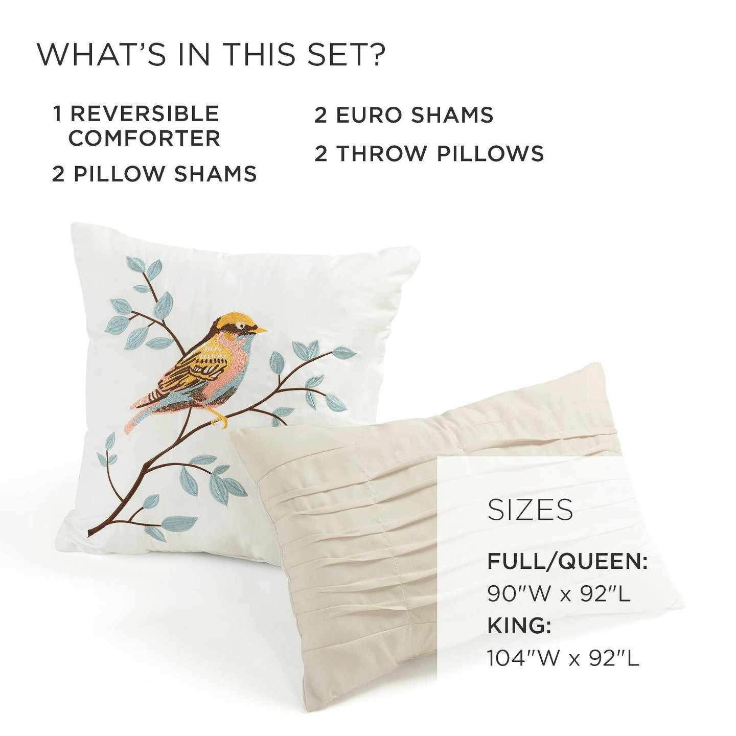 Постельное бельё Lush Decor 7pc Full/Queen Sydney Comforter Bedding Set Green/Blue: Reversible Floral Vintage Microfiber with Decorative Pillows, цвет: Зелёный — фото 8