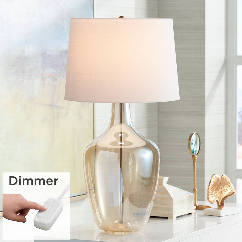 Possini Euro Design Ania Modern Table Lamp 31" Tall Clear Champagne Glass with Table Top Dimmer Off White Fabric Drum Shade for Bedroom Living Room, 2 of 6