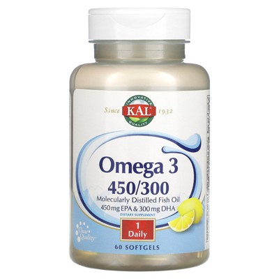 KAL Omega 3 450/300, 60 Softgels (1,280 mg Per Softgel)