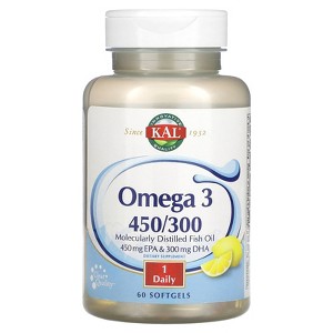 KAL Omega 3 450/300, 60 Softgels (1,280 mg Per Softgel) - 1 of 2