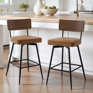 Bekrvio 26" Counter Height Swivel Counter Stools Set of 2/3,Mid-Century Modern Faux Leather Bar Chairs with Walnut Back for Kitchen Island - 1 of 4