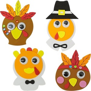 4E's Novelty 4 Pack Thanksgiving Crafts for Kids - Foam Turkey Art & Craft Kits, Fridge Magnets for Toddlers 3-8, Magnetic Turkey Fall DIY Projects - 1 of 4