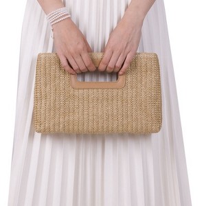 FATMOON Summer New Fashion Straw Weave Top Handle Clutch Handbags for Women, Detachable Chain Crossbody Bag - 1 of 4