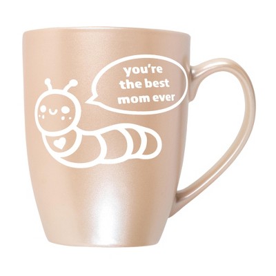 Elanze Designs Mother's Day Appreciation Coffee Cup Mug 10 Ounce Ceramic With Shimmery Metallic Finish Best Mom Ever Caterpillar Precious Pearl
