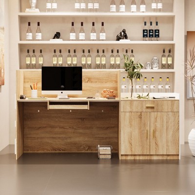 Famapy Office Desk Woodgrain Patchwork White Comes With Storage Cabinet