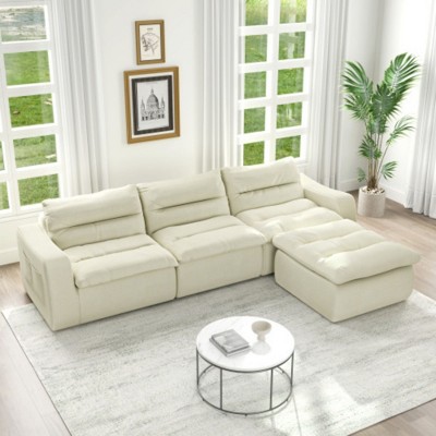 Right sofa seat, L-shaped modular combined sofa, compressed combined sofa, modern lazy style comfortable beanbag sofa-Beige