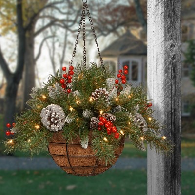 20" Frosted Berry Hanging Basket with Warm White LED Lights
