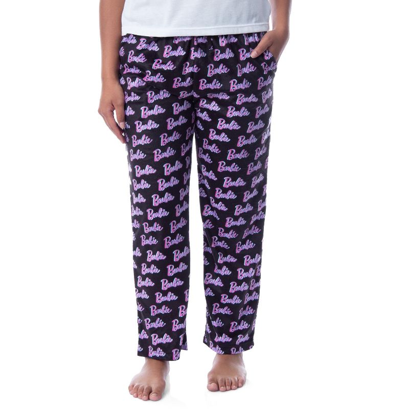 Mattel Womens' Barbie Logo All Over Print Loungewear Sleep Pajama Pants Black, 1 of 5