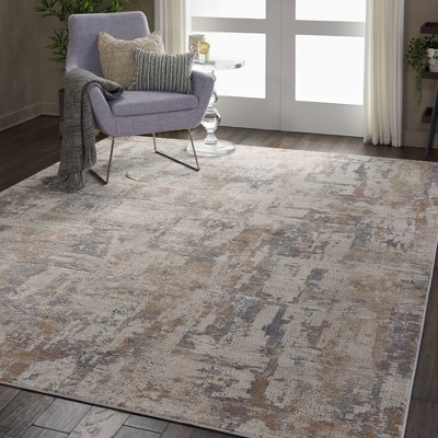 Grey and Beige Abstract Synthetic Rectangular Rug 9'3" x 12'9"
