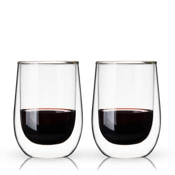 True Insulated Wine Glasses - Double Walled Stemless Wine Glass Set - Dishwasher Safe Borosilicate Glass 10oz Set of 2