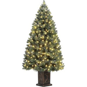 4.5 ft Artificial Christmas Tree, Pre Lighted Xmas Tree with 8 Light-Modes, White Full Christmas Tree with 200 Light & Antique Urn Base - 1 of 4