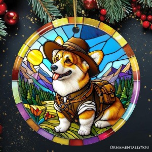 Corgi Adventurer Stained Glass Style Ceramic Ornament, Adorable Christmas Gift and Decor| OrnamentallyYou - 1 of 4