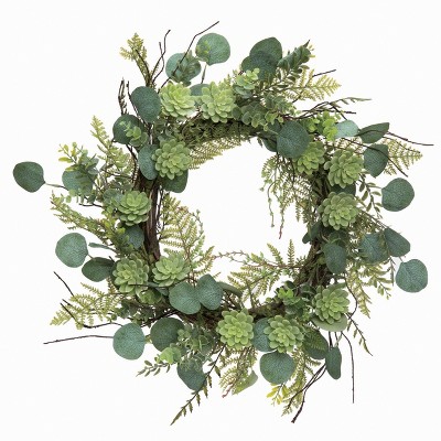 Transpac Artificial 22 in. Green Spring Succulent Foilage Wreath