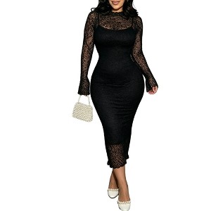 midi bodycon dress with long sleeves Long Sleeve Thigh Split Bodycon Midi Dress in Olive L / Green main image 1