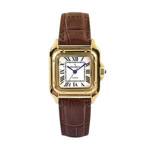Peugeot Women's 14K Gold-Plated 32mm Tank Shape Brown Leather Strap Watch - 1 of 4