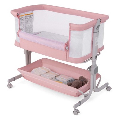 Image of Costway Baby Bassinet Bedside Sleeper with6-Level Adjustable Height 3°-8° Incline Angle Pink