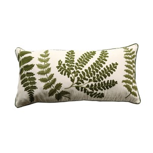 Storied Home Cotton Fern Embroidered Bolster Pillow: Indoor Rectangular Accent, Non-Woven with Zipper Closure - 1 of 2