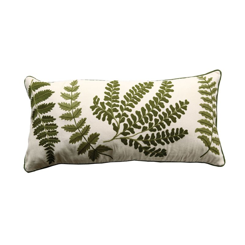 Cotton Fern Embroidered Bolster Pillow - Storied Home, 1 of 5