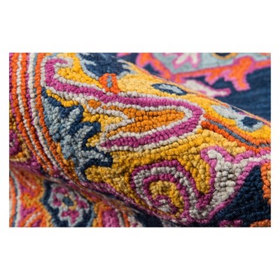Navy and Pink Hand Tufted Wool Runner Rug