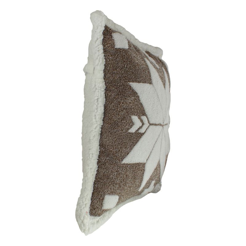 Northlight 20" Brown and White Plush High Pile Fleece Throw Pillow with Snowflake, 3 of 7