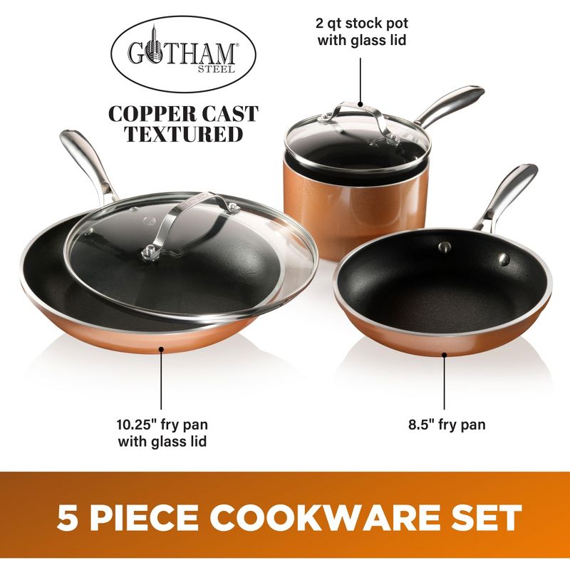 Gotham Steel Copper Cast Textured 5 Piece Nonstick Cookware Set, 2 of 4