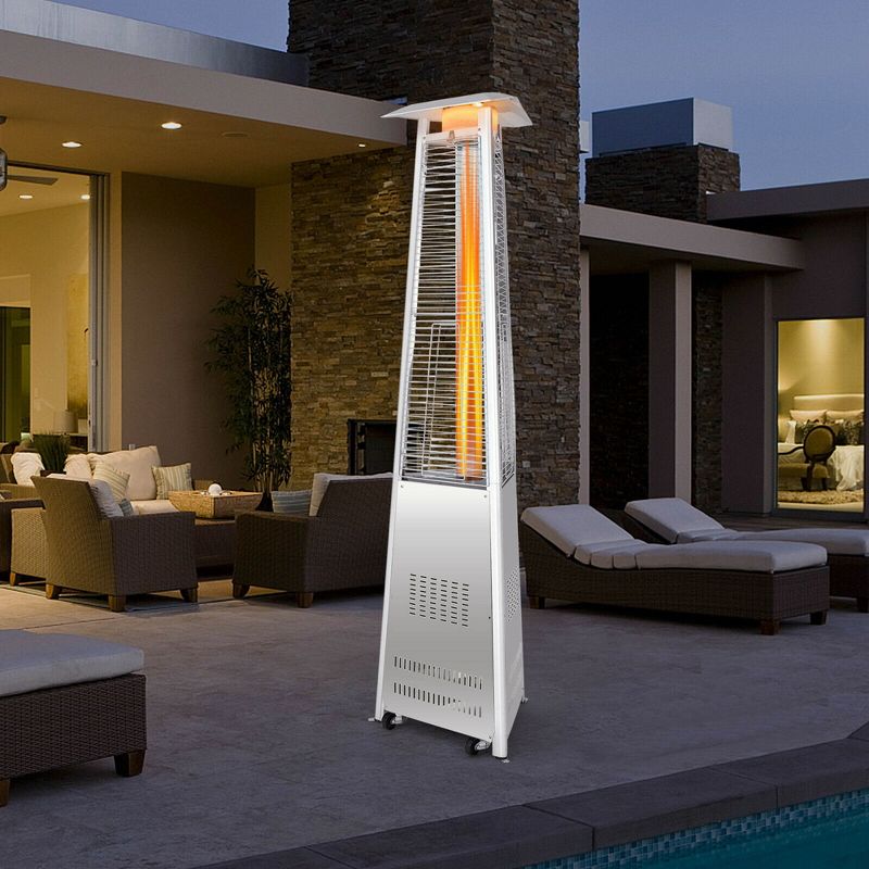 Costway 42,000 BTU Stainless Steel Pyramid Patio Heater Glass Tube Flame W/ Wheels, 2 of 11