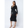 Slickblue Long Sleeve Midi Dress, Black, Low V-Neck with Side and Chest Ruching, Sophisticated Modern Design, Size S-L - 4 of 4