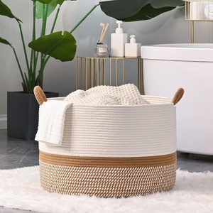 BRINJOY Woven Baskets for storage Baby Laundry Hamper, Cotton Rope Blanket Basket - 1 of 4