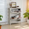 KWPZQEB Shoe Cabinet with 2 Flip Drawers, Hidden Wood Shoe Cabinet, Mid-Century Freestanding Shoe Storage Cabinet for Entryway, Hallway, White - 4 of 4