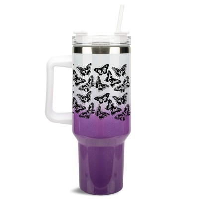 Elanze Designs Monarch Butterfly Spring Garden Wrap-Around 40 Oz. Stainless Steel Water Bottle Coffee Mug, Spill & Leak Resistant, Travel Tumbler with