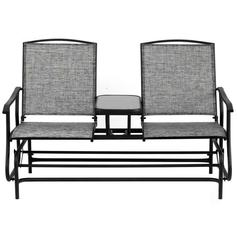 Gardenised Two Person Outdoor Double Swing Glider Chair Set with Center Tempered Glass Table, Loveseat Lawn Rocker Bench, 3 of 11