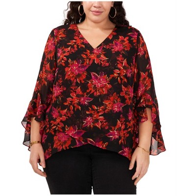Vince Camuto Womens Floral Tunic Blouse