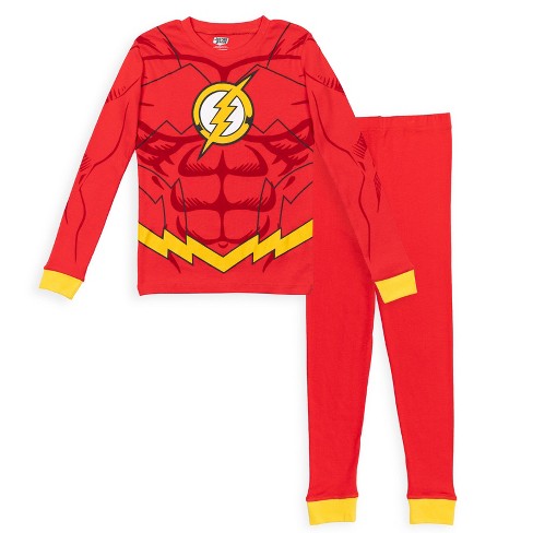 DC Comics Boys' The Flash Superhero Fleece Long Sleeve Raglan Shirt and Pant 2 Piece Kids Pajama Set 