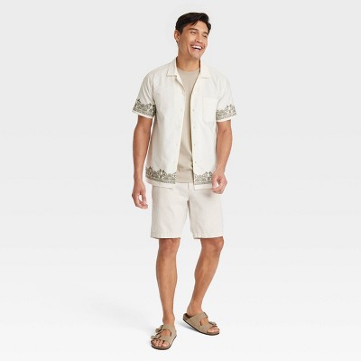 Мужские рубашки Goodfellow & Co Men's Short Sleeve Embroidered Button-Down Shirt - Goodfellow & Co™ Cream M: Poplin Fabric — фото 3