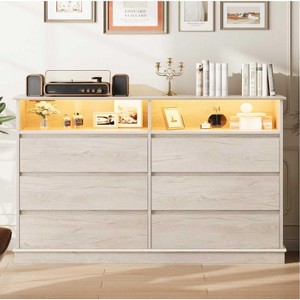 Modern Dresser TV Stand with LED Lights, Charging Station, 6 Drawers & Open Shelf, 51" Wide - 1 of 4