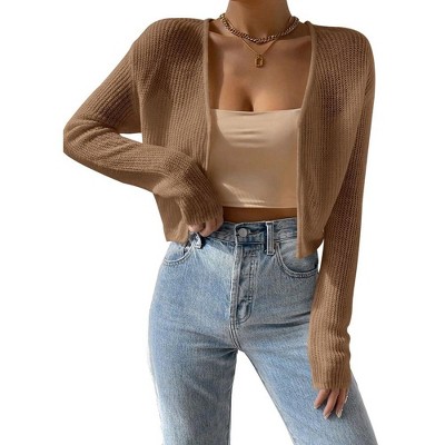 Womens Cardigan Long Sleeve Open Front Sweater Bolero Cropped Cardigan Ribbed Knit Sweater Sweater Shrug