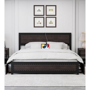 coucheta Bed Frame with Headboard & Charge Station, Platform Bed Frame with 4 Storage Drawers, No Box Spring Needed, Noise Free, Easy Assembly - 1 of 4