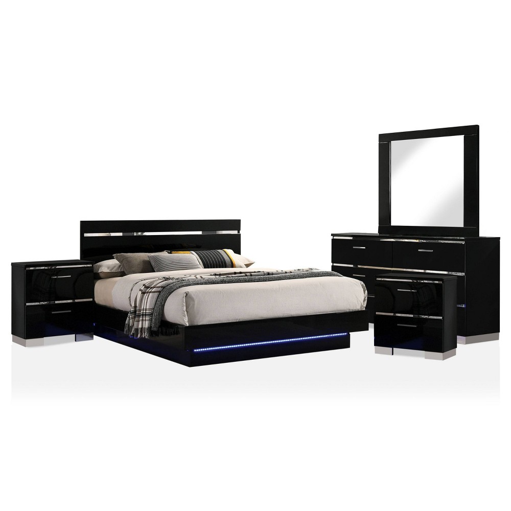 Photos - Bedroom Set 5pc Queen Cavatao  with Led Light Black/Chrome - miBasics
