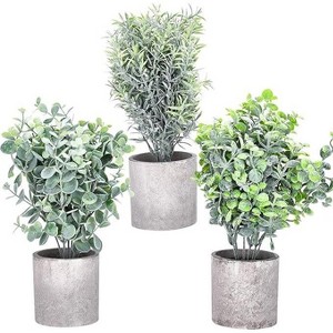 flybold Eucalyptus and Rosemary Greenery Mini Fake Plants - Set of 3, Gray - 1 of 4