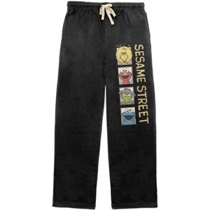 Sesame Street Colorful Characters and Logo Adult Men's Black Graphic Sleep Pajama Pants - 1 of 3