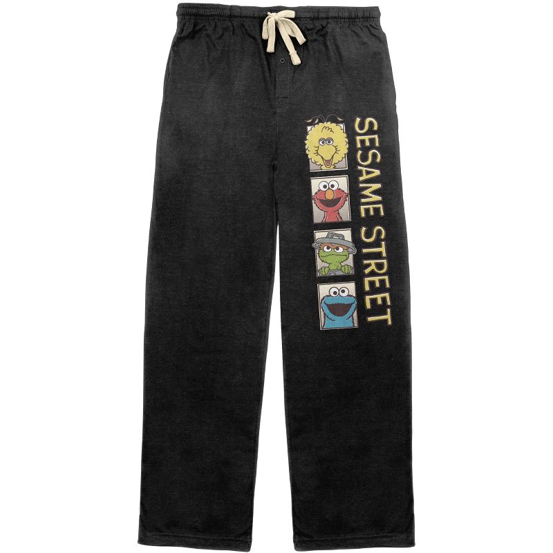Sesame Street Colorful Characters and Logo Adult Men's Black Graphic Sleep Pajama Pants, 1 of 3