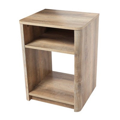 Storied Home Radius Nightstand Square Cube Storage Compartment Coastal Oak : Modern Farmhouse Style, Scratch-Resistant, Device Charging Slot