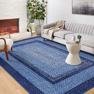 Modern Braided Print Washable Area Rug, Machine Made, Low Pile, Non-Slip, Non-Shedding, Indoor, Polyester, Adult, Unisex