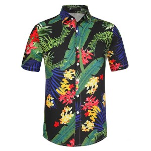Lars Amadeus Men's Summer Floral Print Short Sleeve Button Down Beach Hawaiian Casual Shirt - 1 of 4
