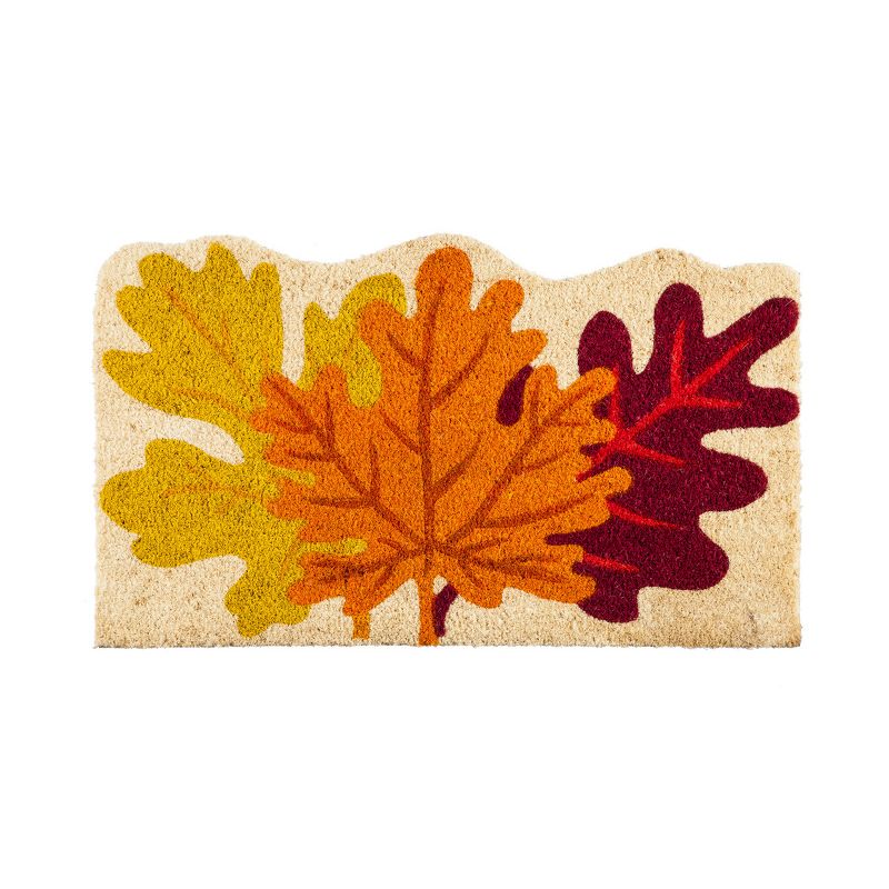 Evergreen Fall Leaves Shaped Indoor Outdoor Natural Coir Doormat 1'6"x2'6" Multicolored, 1 of 5