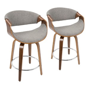 Fixed Fabric Mid-Century Modern Swivel Counter Stool with Curved Wood Armrests for Home Kitchen or Bar (Set of 2) - 1 of 4