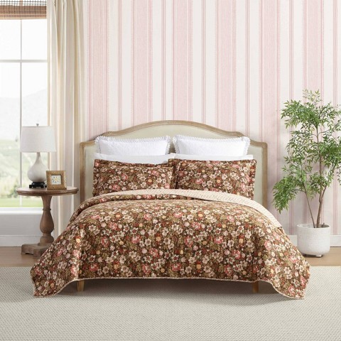 Laura Ashley King Marta Quilt Set Brown