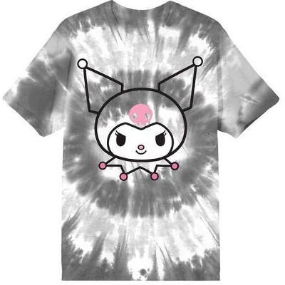 Kuromi Character Face Men's Black Spiral Tie-Dye Crew Neck Short Sleeve T-shirt